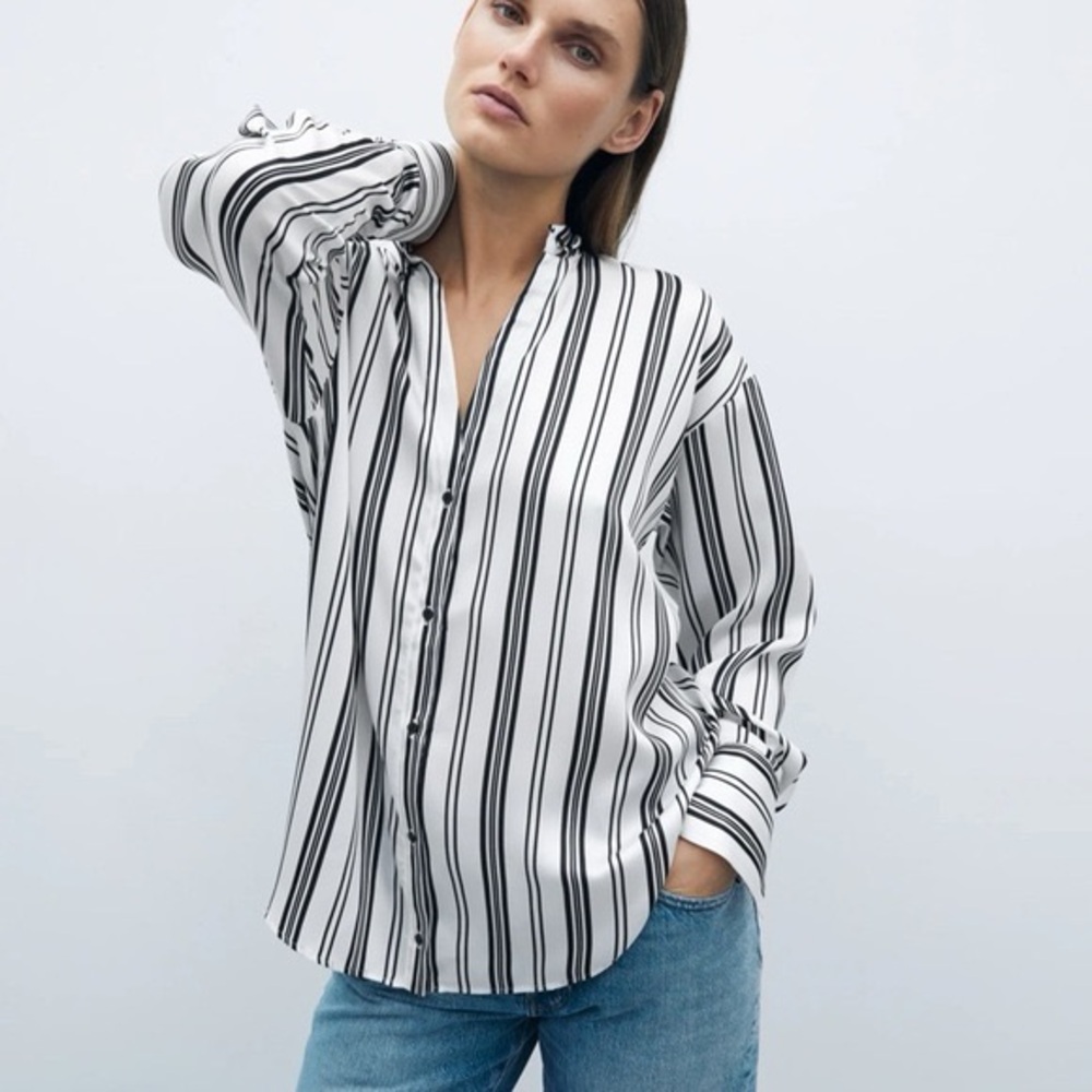 Zara striped silk blouse size large